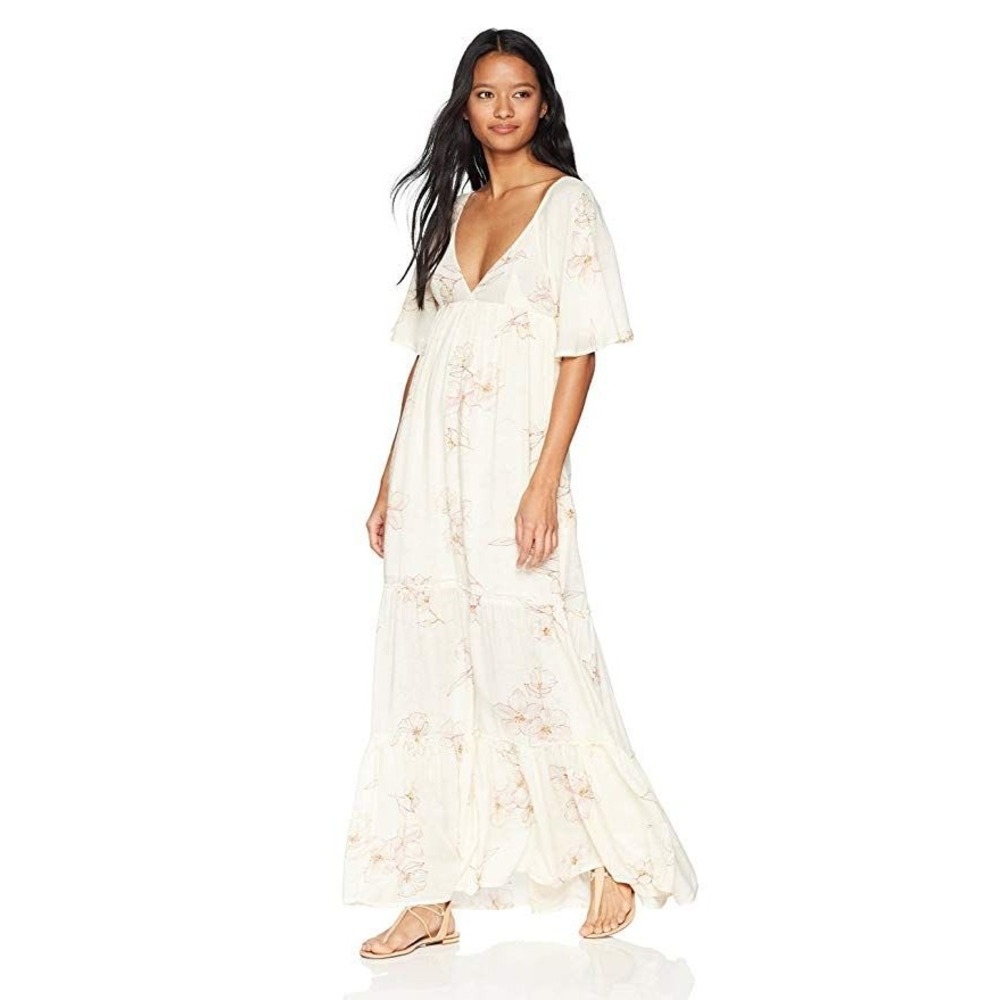Billabong Secret Sun Cream Floral Maxi Dress JD10NBSE Smocked Back Womens Medium